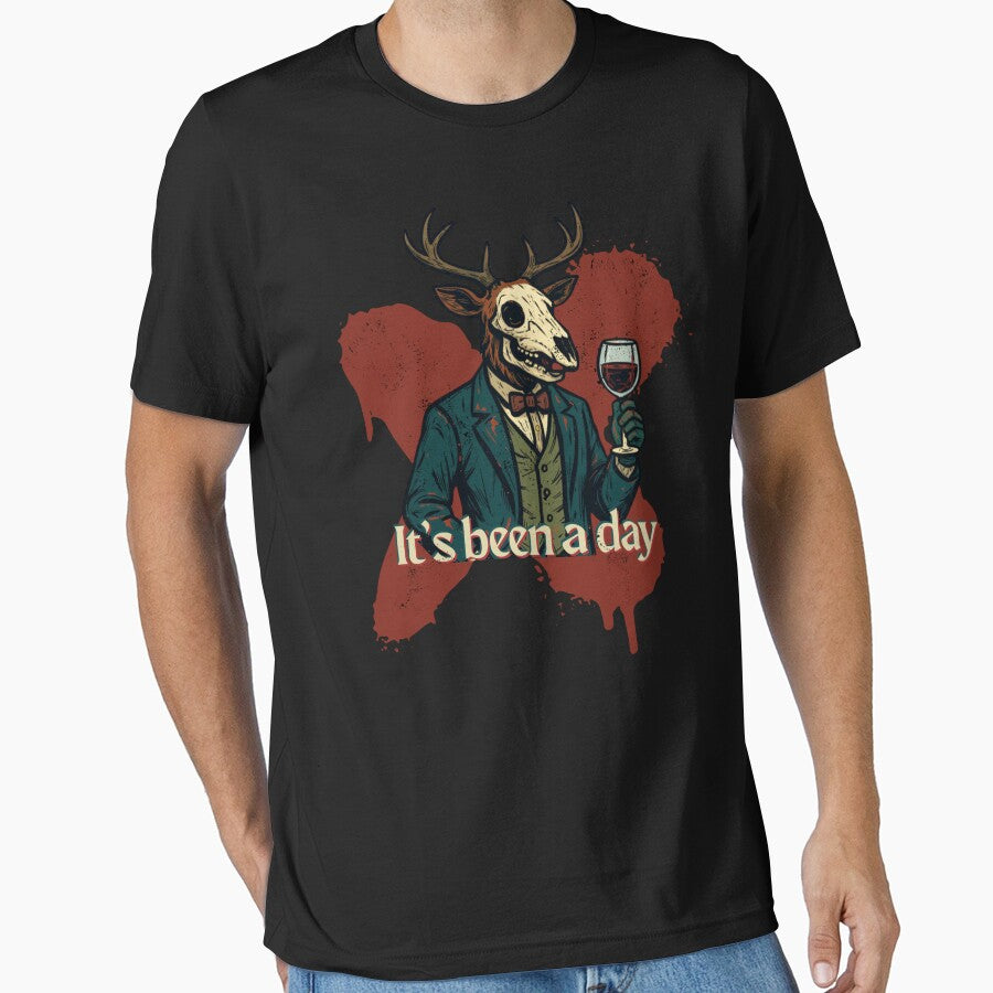 It’s Been a Day – Elegant Deer with Wine Dark Humor Design by tellia-kallisto