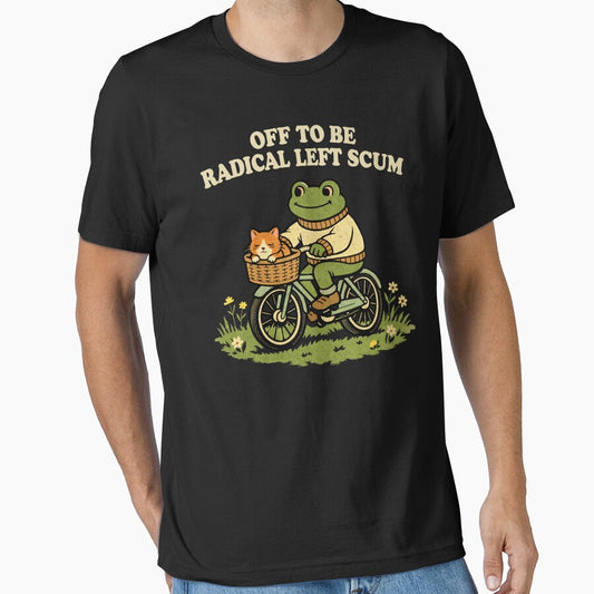 Off To Be Radical Left Scum , Frog and Cat In Bicycle Resistance funny political memes by will freed18