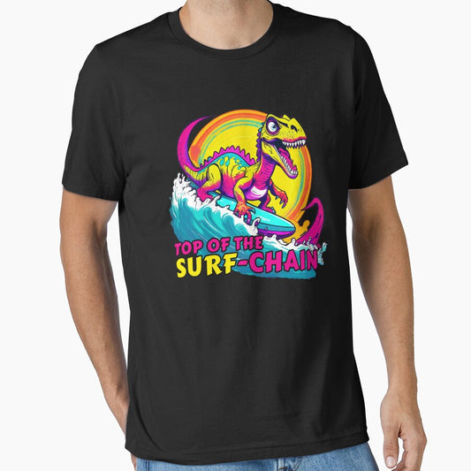 T-rex Dinosaur Surfing Funny T-shirt by SOVA-PR
