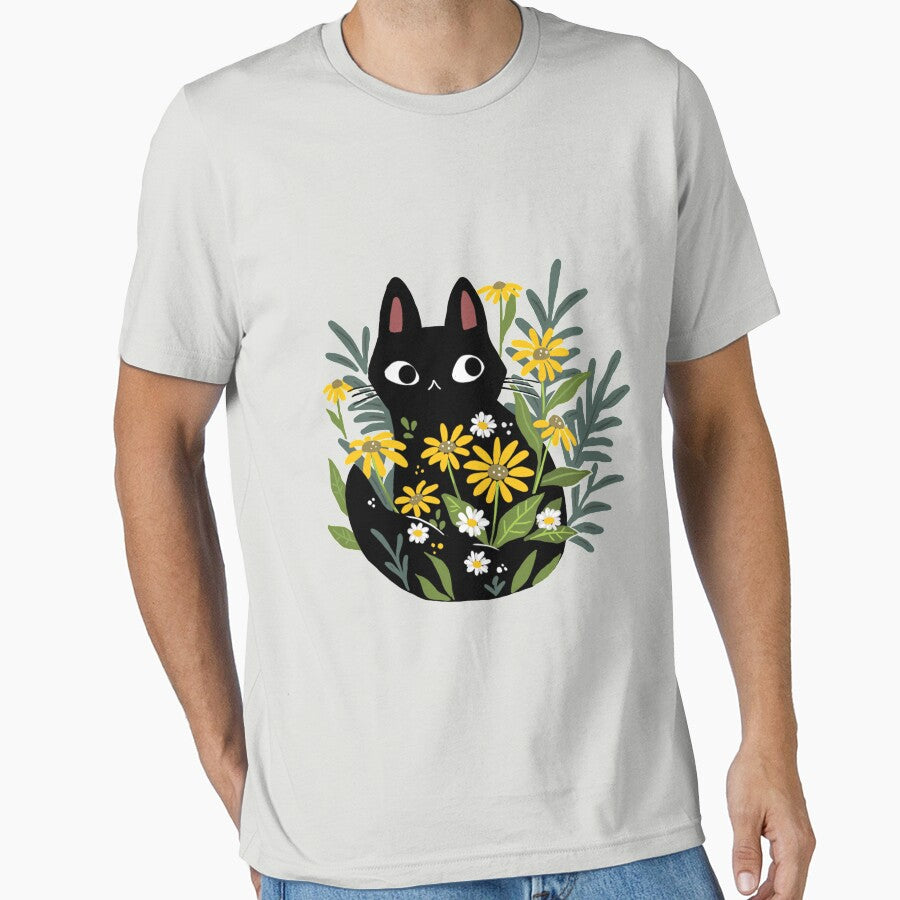 Black cat with flowers by michelledraws