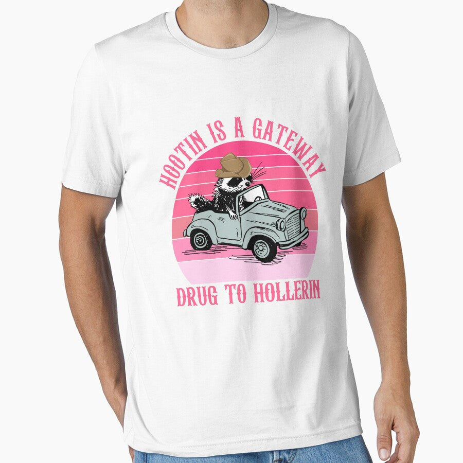 Hootin' Is A Gateway Drug To Hollerin' Pink Retro Vintage Quote by got-a-tshirt
