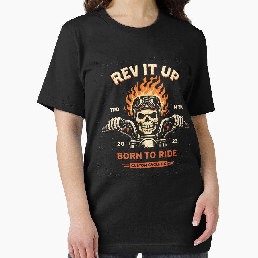 Motorcycle Skull Rev It Up T-Shirt by Matinez Pink