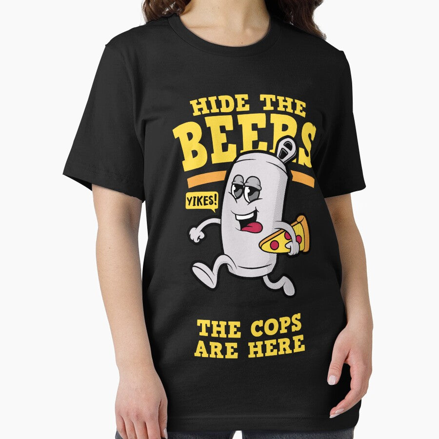 Funny beer joke “Hide the Beers the cops are here” funny beer design (on light colors) by messy-nessie