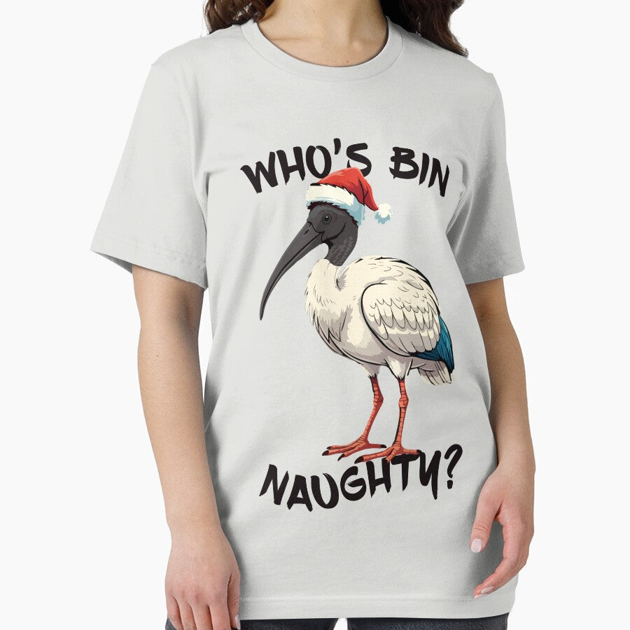 Christmas Bin Chicken - Australian Bin Chicken Christmas themed ibis with quote "Who's bin naughty" featuring an Aussie ibis bird by messy-nessie