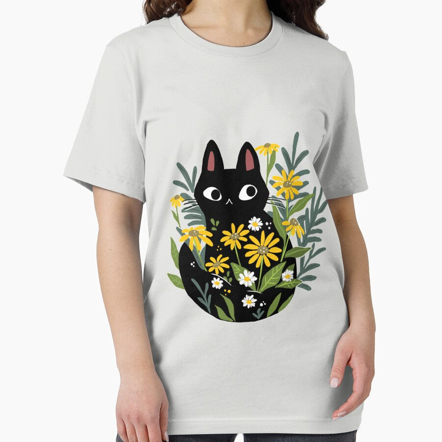 Black cat with flowers by michelledraws