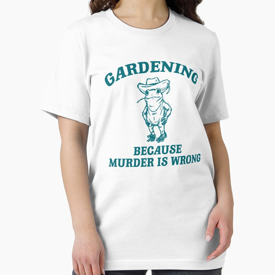 Gardening Because Murder Is Wrong Shirt, Retro Cartoon T Shirt, Funny Frog Shirt, Cowboy Frog Shirt, Farmer by samidsou