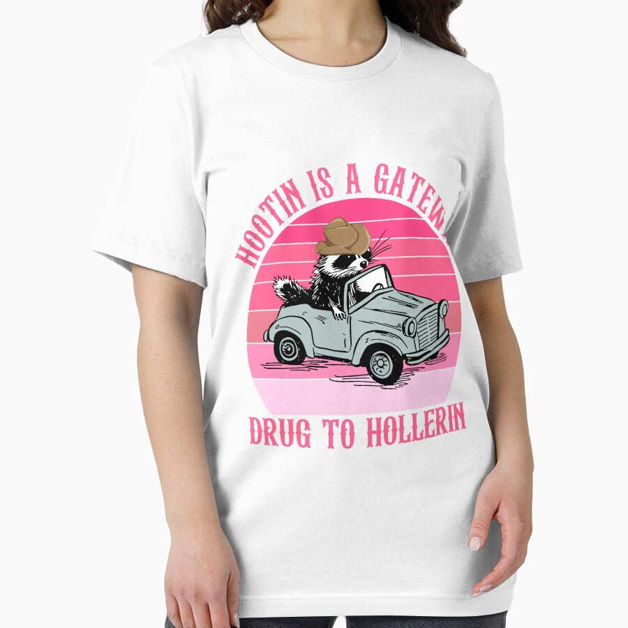 Hootin' Is A Gateway Drug To Hollerin' Pink Retro Vintage Quote by got-a-tshirt
