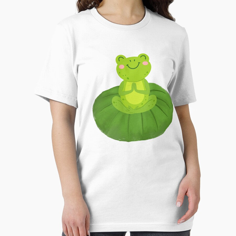 Frog doing yoga on lotus a leaf by LyricsWear