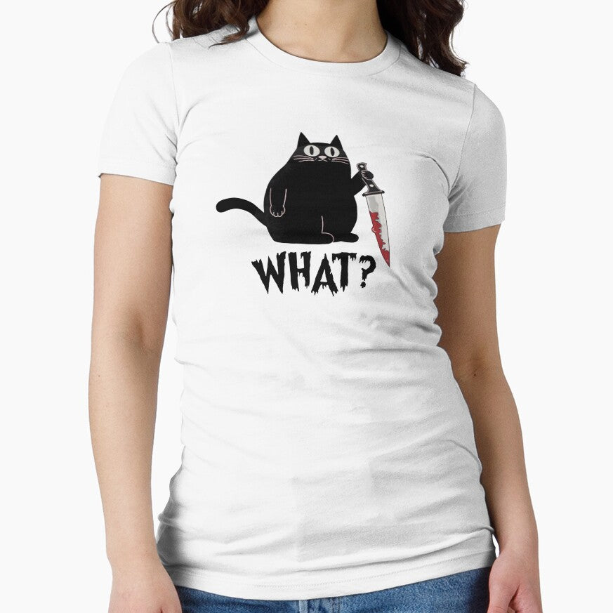 Cute But Psycho Cat Funny Dark Humor Black Cat With Knife by ViktoonShirts