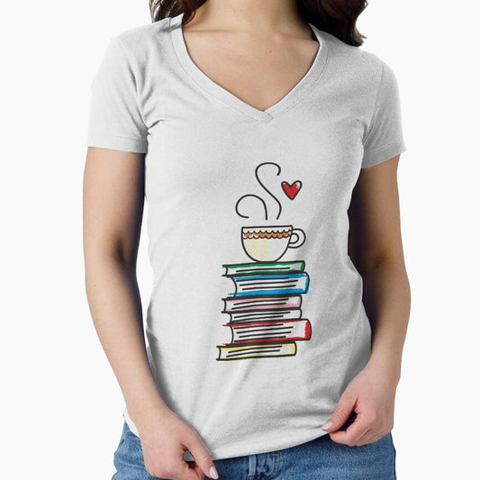 Cup of Tea and Books T-Shirt. Cute Gift for Book Lovers by MemWear