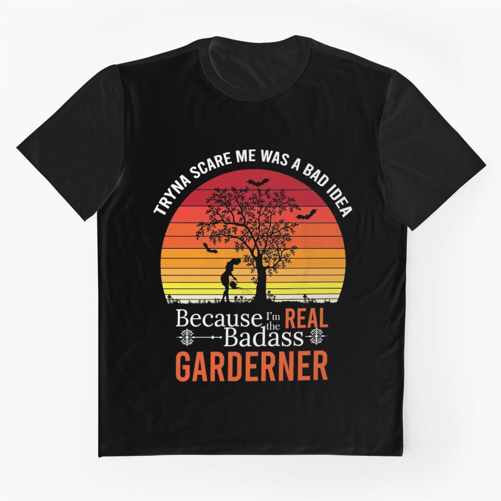 Funny Retro Halloween Bad ass gardener t shirt design for gardeners by anins-azuree