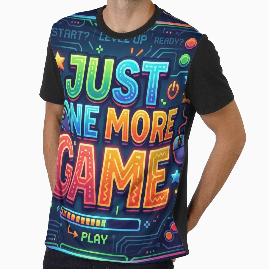 Just One More Game Gamer Neon Retro Gaming Design by WagnerLab