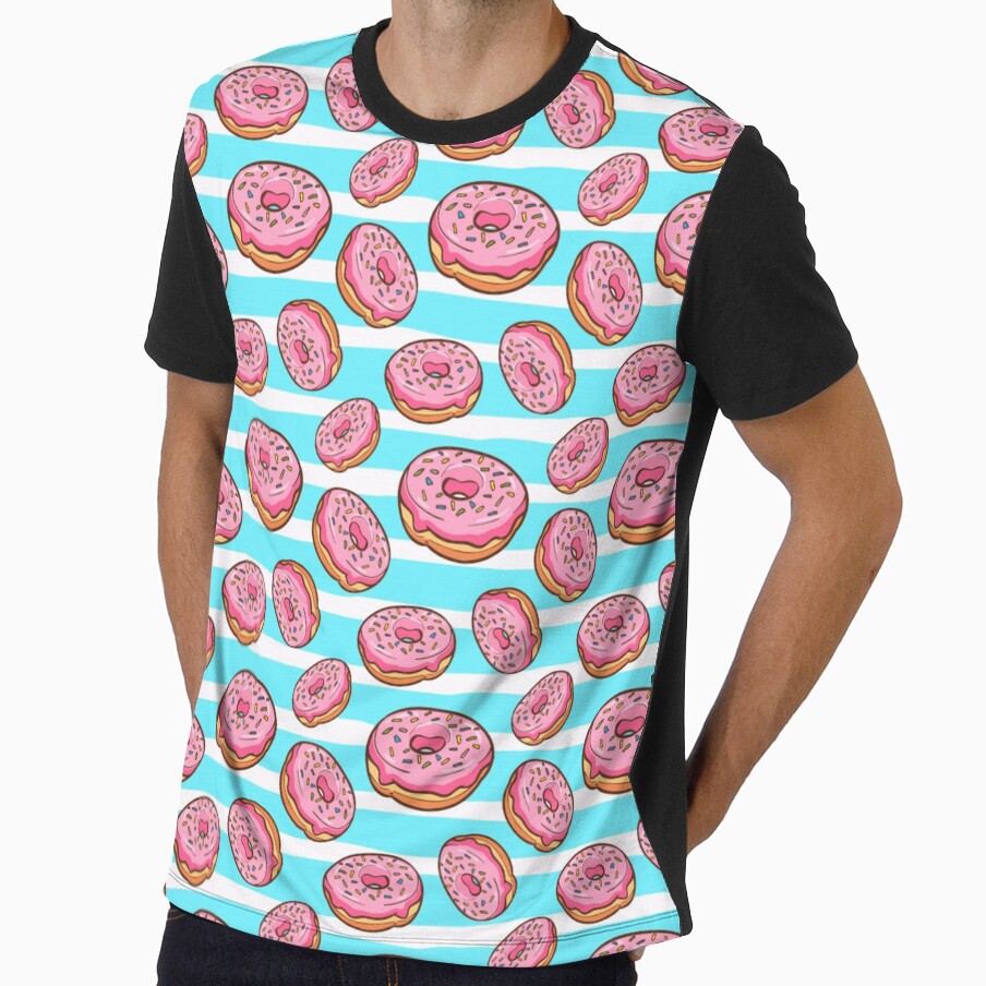 Seamless Pattern with Colorful Donuts on Striped background by bestoffers
