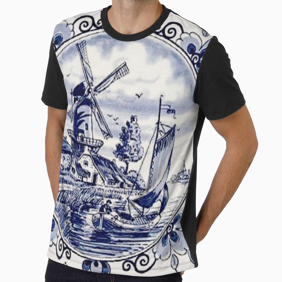 DUTCH BLUE DELFT: Vintage Windmill Print by posterbobs