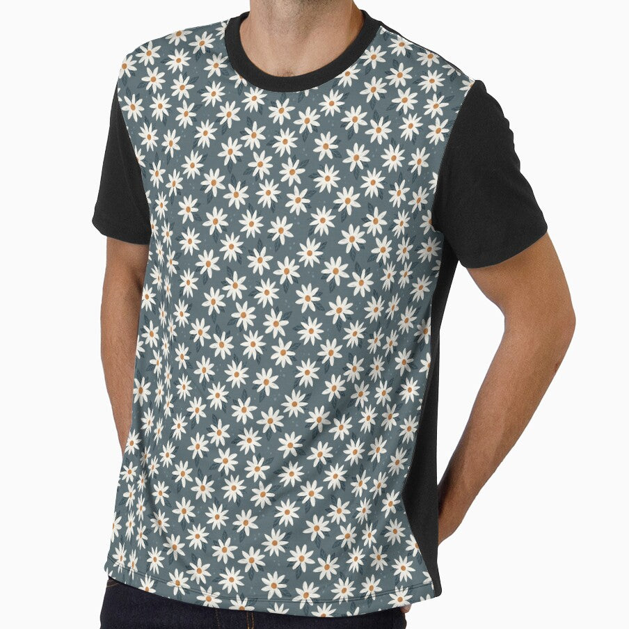 Boho Daisies Floral Print In Midnight Teal by Avenie