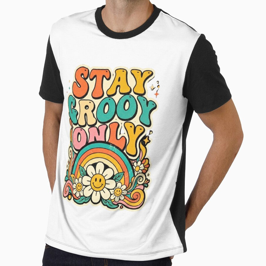 Stay Groovy Vintage Retro Sunset Typography Shirt by 1VibeArtDecor