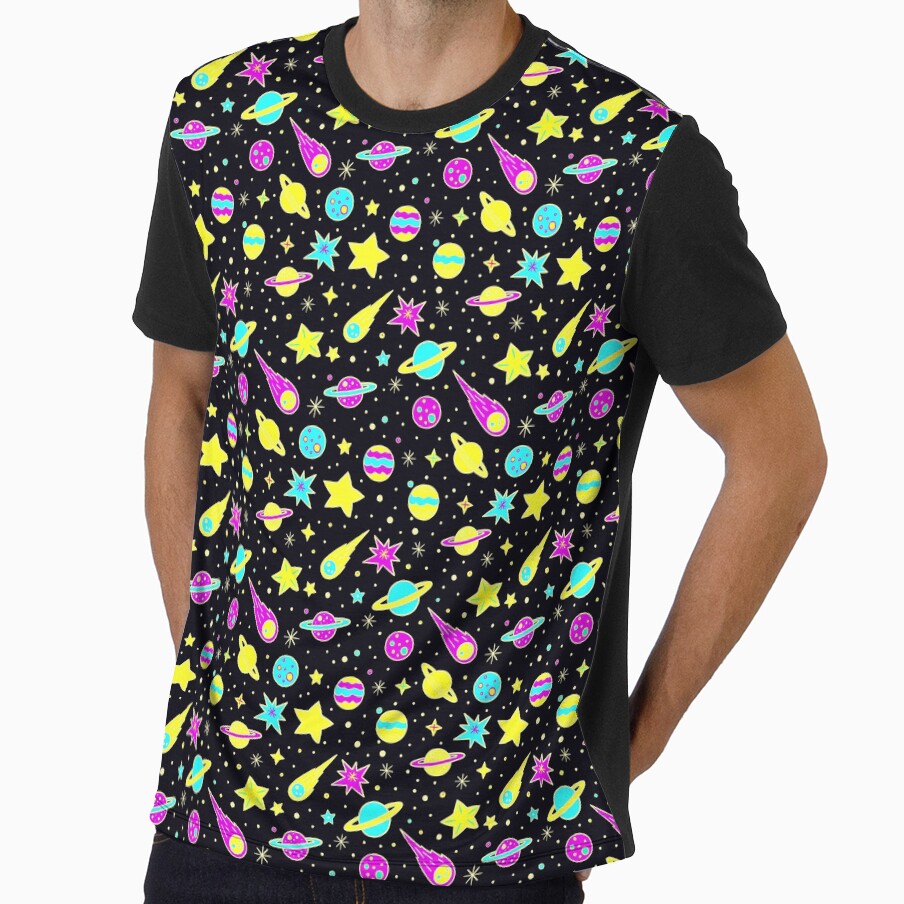 Space, Planets and Stars in Blue, Yellow and Pink by madtoyman