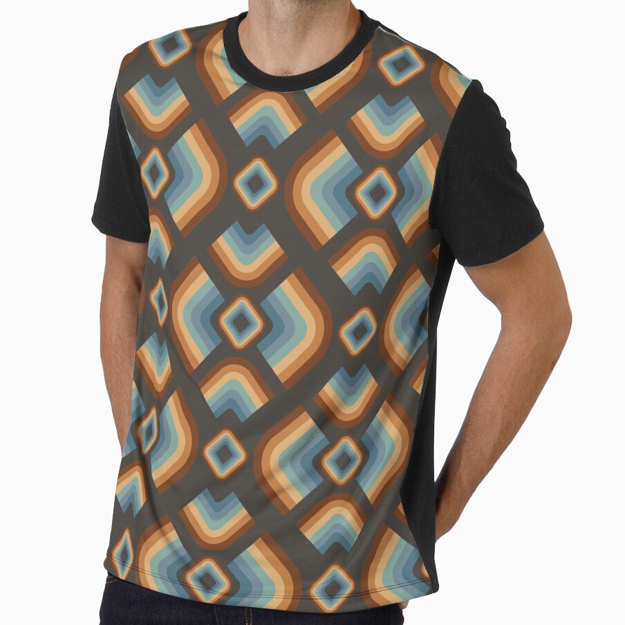 Mid Century Modern Retro Geometric Pattern – 70s Diamond - Brown, teal blue by JMgraphic