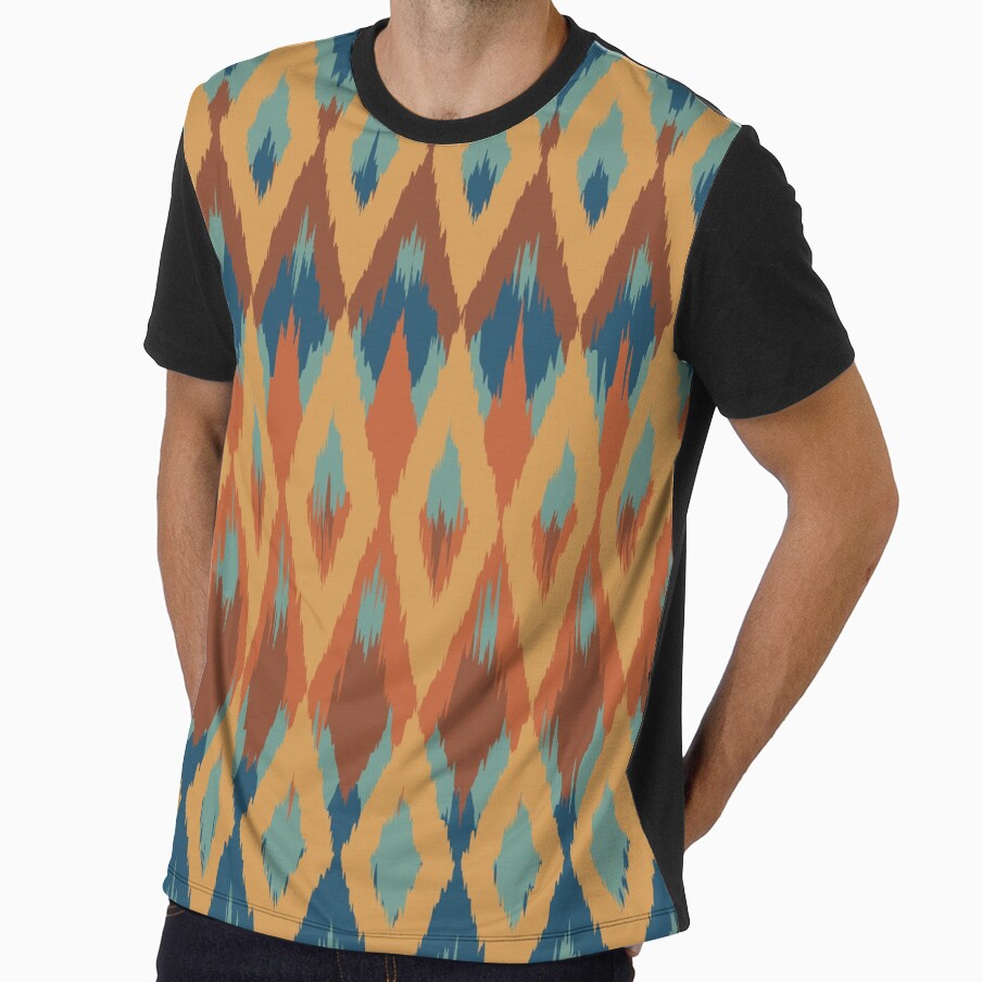 Boho Ikat Pattern, Teal, Orange, Red, Blue, Mustard Yellow by meggydesigns