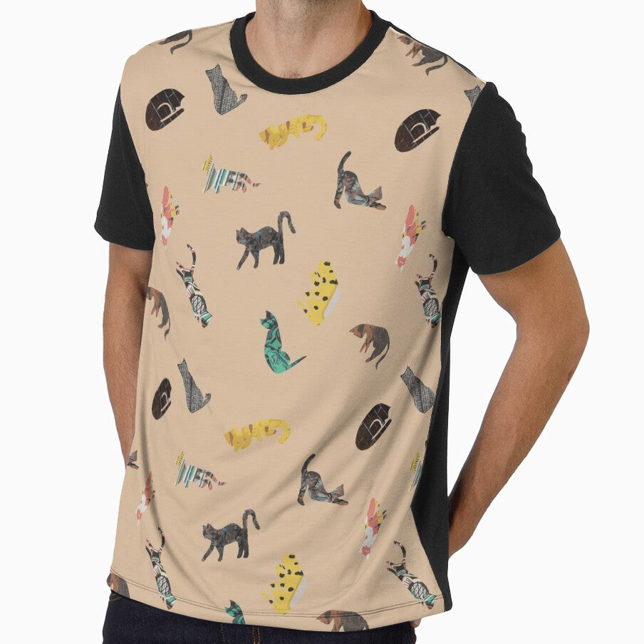 Cats yoga collage in peach by Guizzo