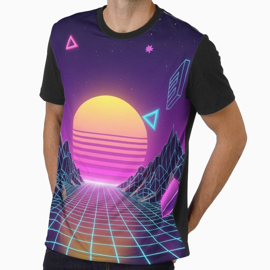 Neon Retro Arcade Landscape | 80s Synthwave Pixel Art Sunset by Ksk-Studio-Co