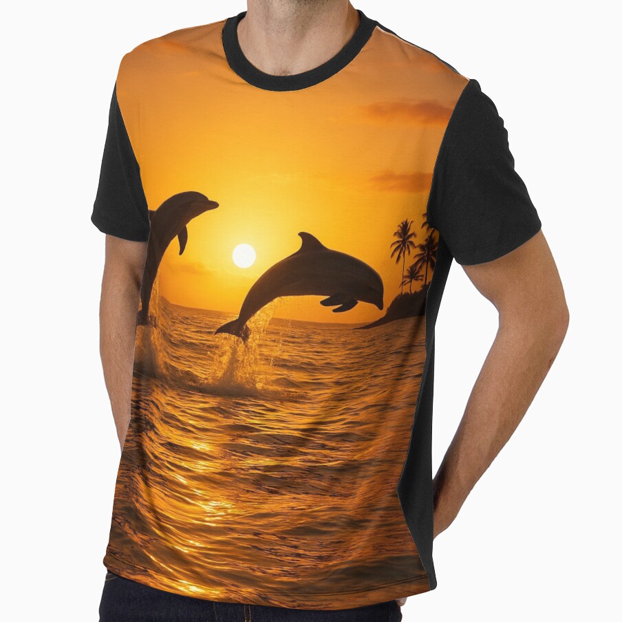 Leaping Dolphins in a Tropical Sunset by Enchanting Art Vista