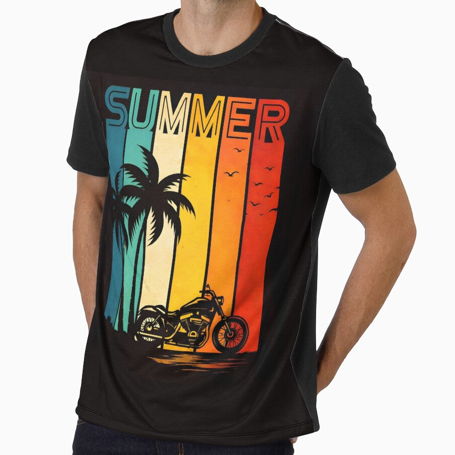 Retro Summer Sunset Motorcycle Art by CosmoMagiclk