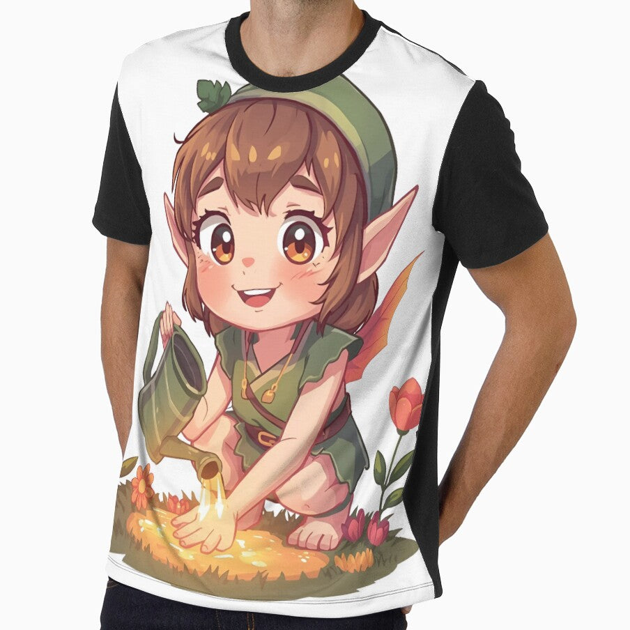 Cute forest fairy watering flowers by SimonsDesignArt