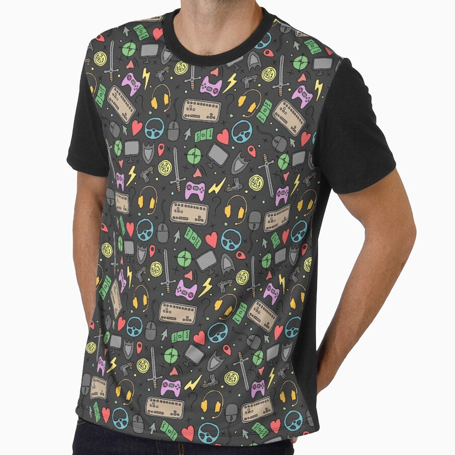 Colorful Retro Gaming Doodle Pattern For Gaming Lover by Bawek85Designs