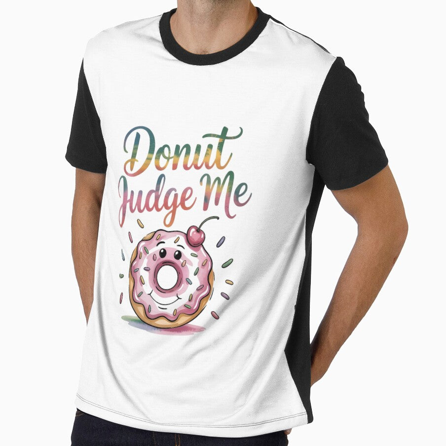 Donut Judge Me Funny Pink Donut Quote Humor Sweet Food Pun Design by Romeo Fashion