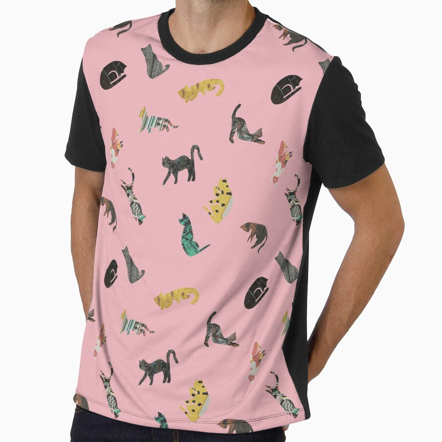 Cats yoga collage in pink by Guizzo