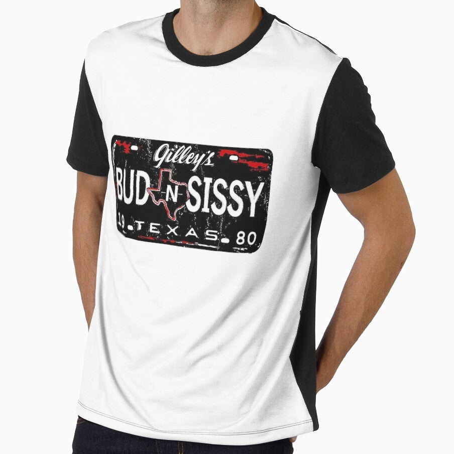 Bud N Sissy License Plate Urban Cowboy Man's Tee Tshirt by KristyMueller