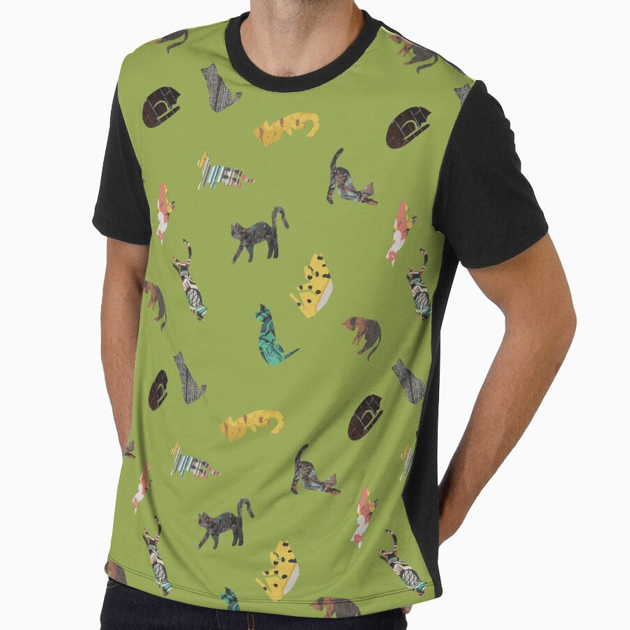 Cats yoga collage in dill by Guizzo