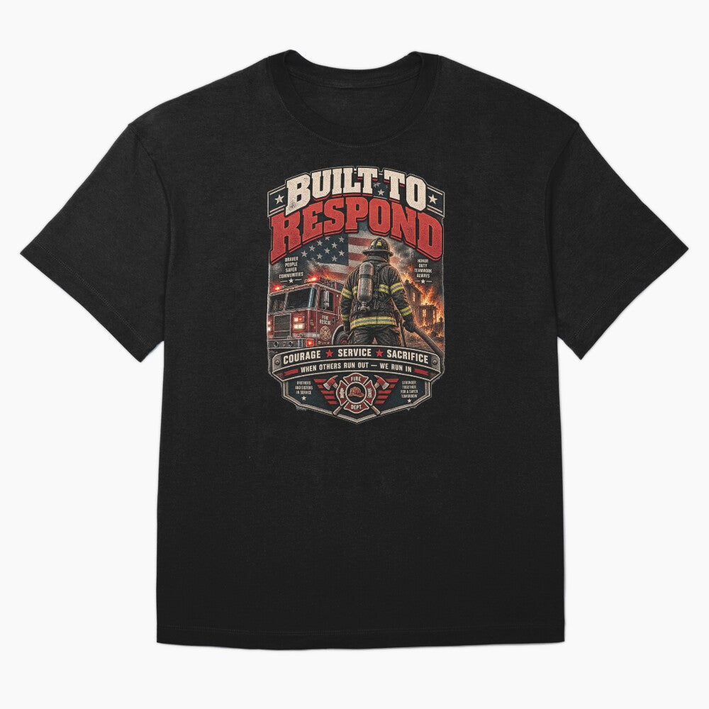 Built to Respond - Vintage Firefighter Americana T-Shirt by DomKo10