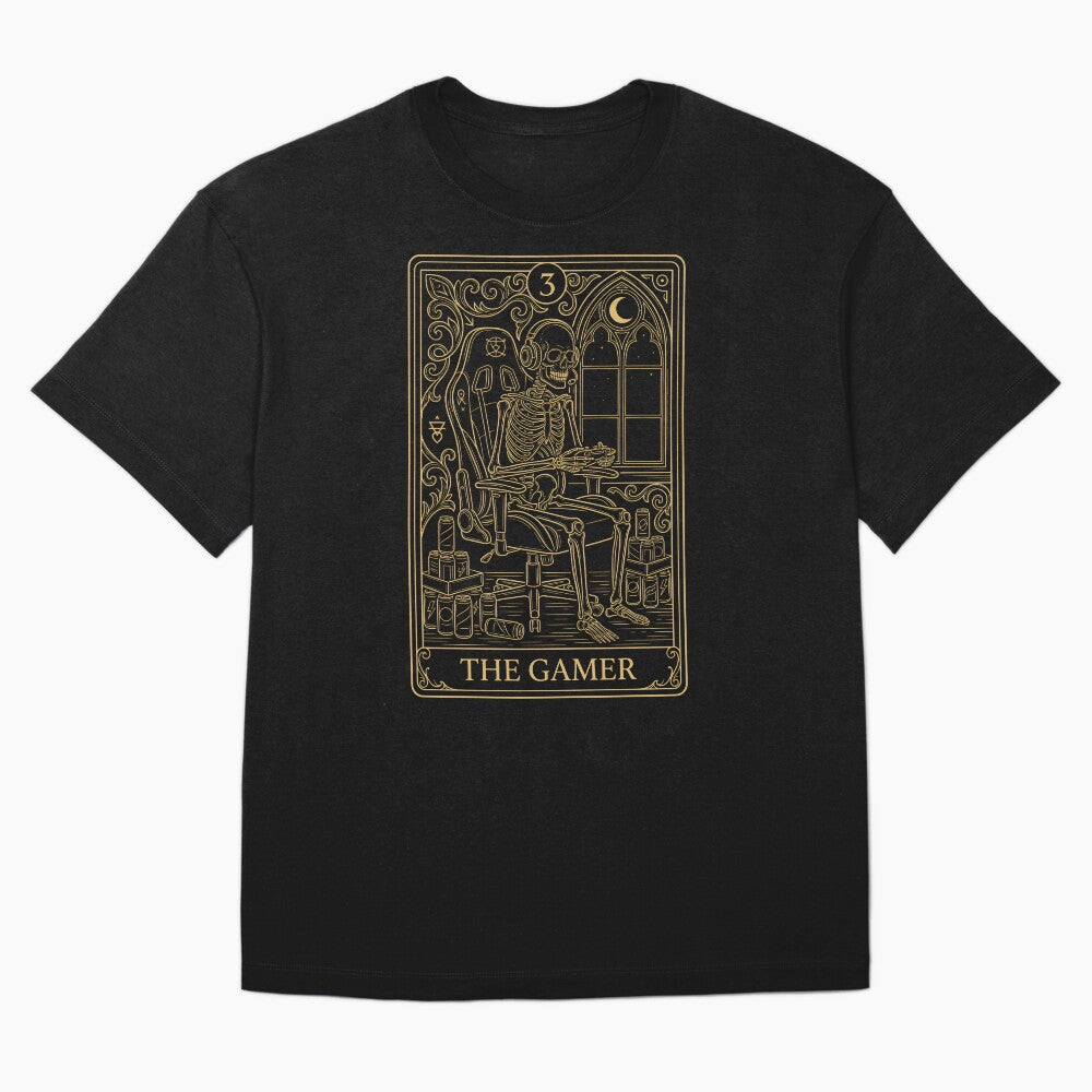 The Gamer Tarot Card Shirt Funny Skeleton Gamer Gift Gothic Gaming Tee by UnivStore