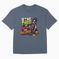 Bone Tired Halloween Skeleton Funny Spooky Halloween Skeleton Shirt by Kruti Collection