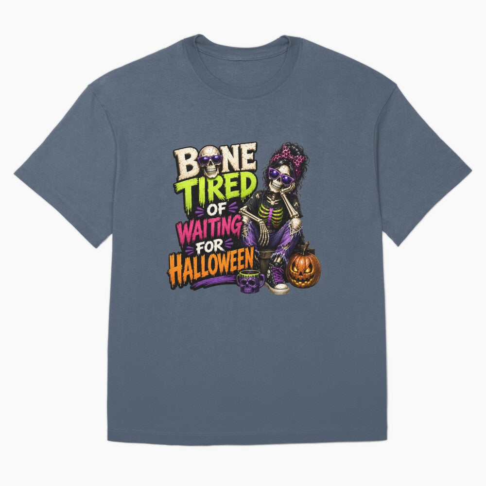 Bone Tired Halloween Skeleton Funny Spooky Halloween Skeleton Shirt by Kruti Collection