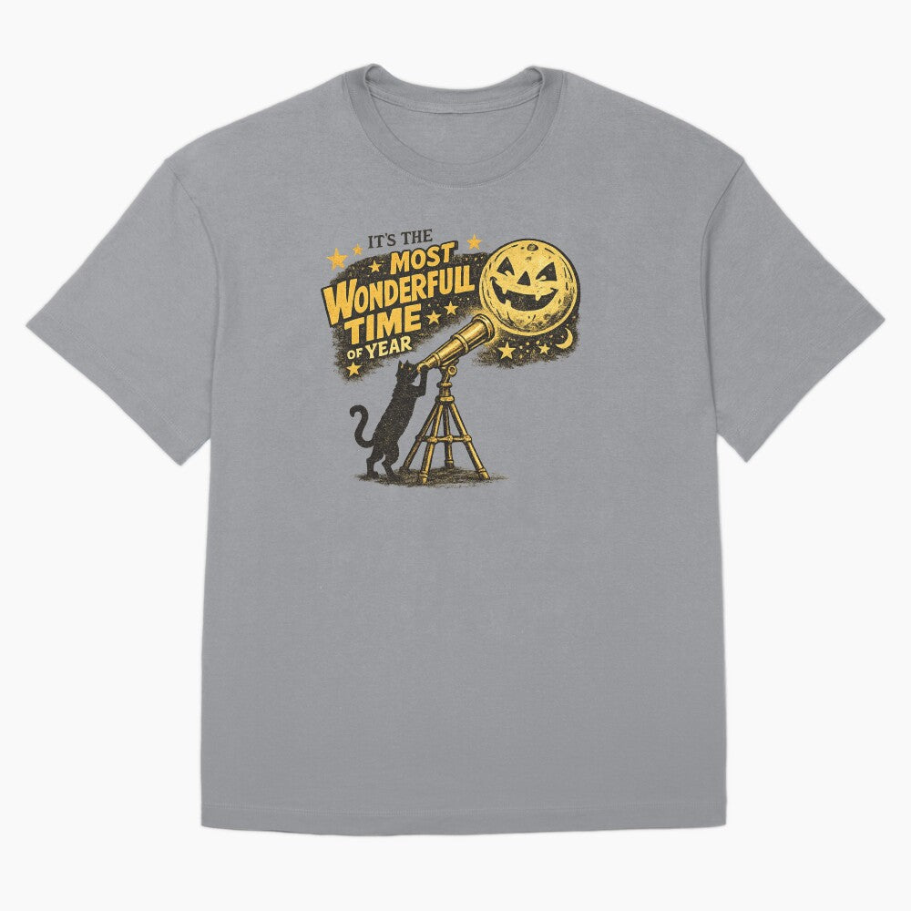 Vintage Black Cat Telescope Halloween by POD DYNASTY | Original Print On Demand T-Shirt Graphics