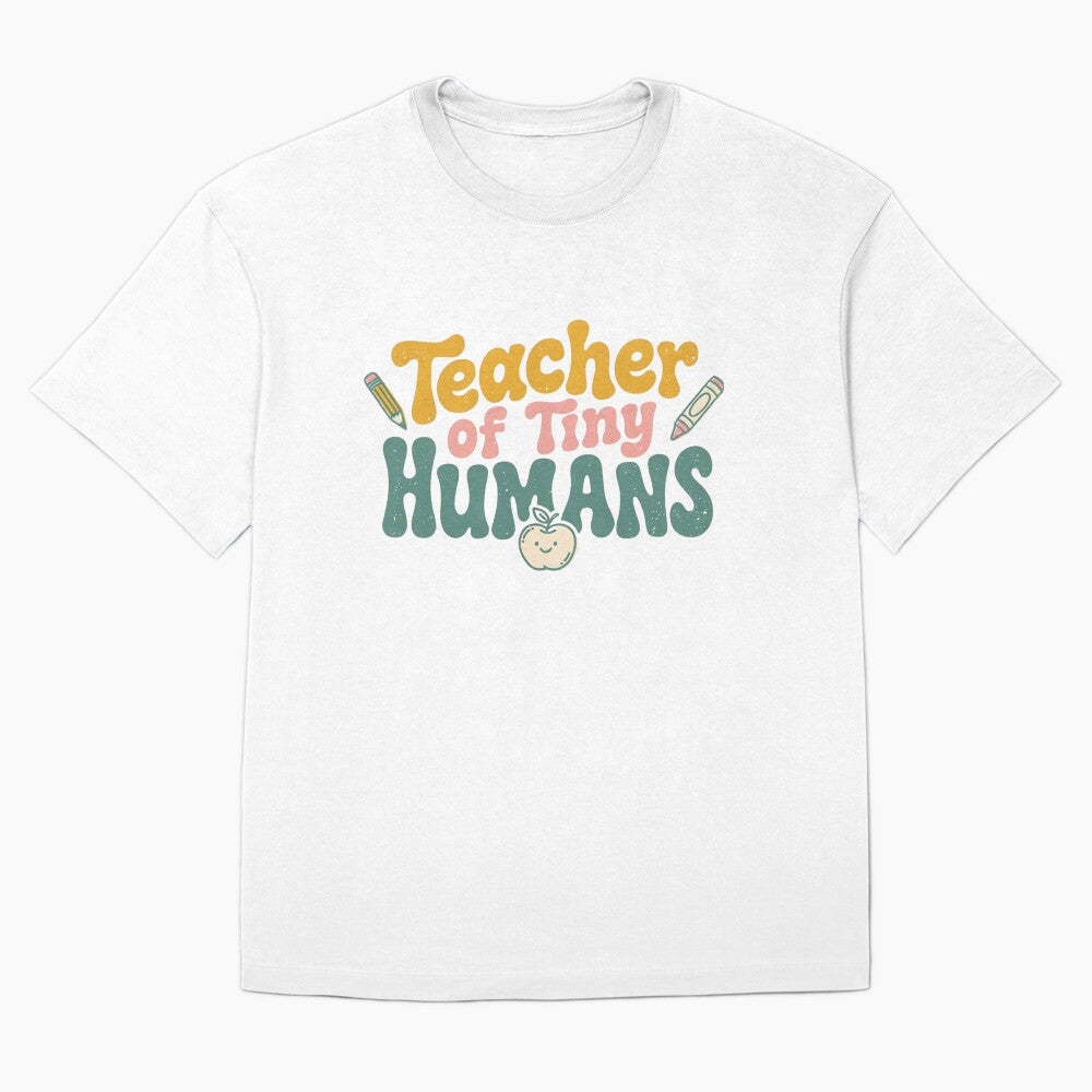 Teacher of Tiny Humans Funny Retro Teacher Back to School Shirt by Fanous