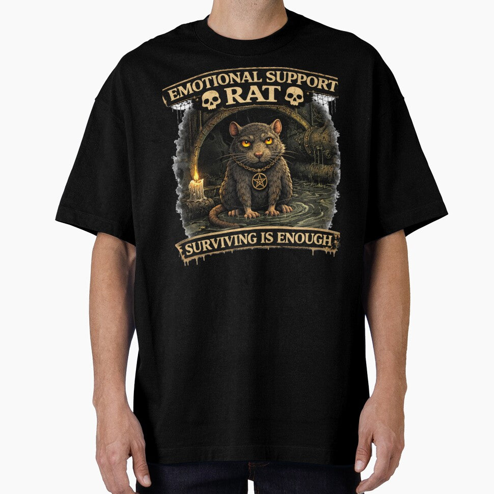 Emotional Support Rat – Surviving Is Enough Dark Gothic Rat T-Shirt by MoodMinistry