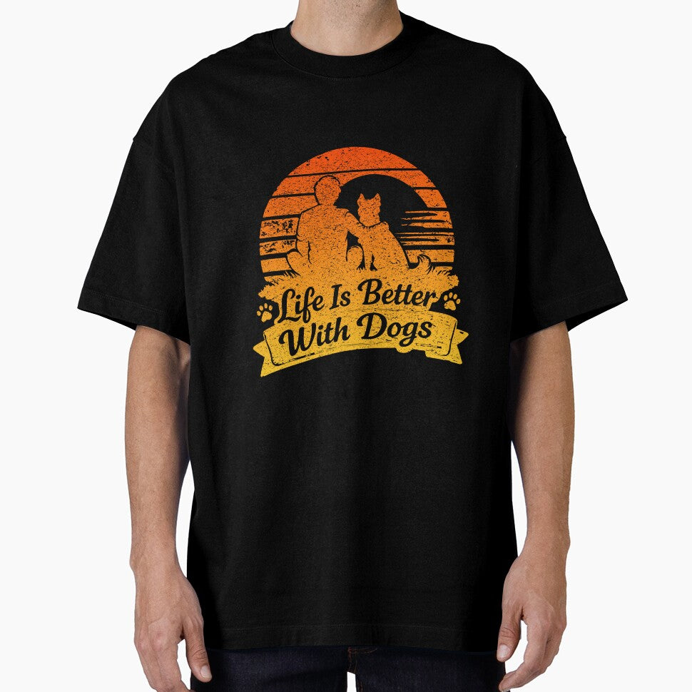 Life Is Better With Dogs – Vintage Dog Lover Sunset Vibes by Joe Studio