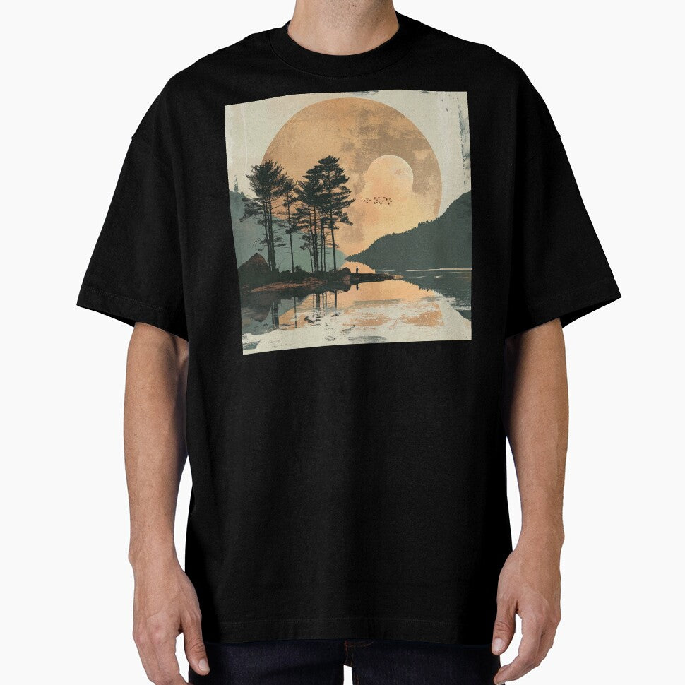 Boho Style Mountains, Sunset, And Trees By Lake by DEC02