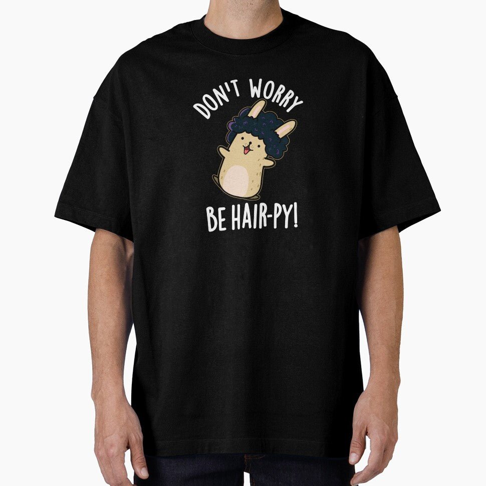Don't Worry Be Hair-py Funny Hair Puns (Dark BG) by punnybone