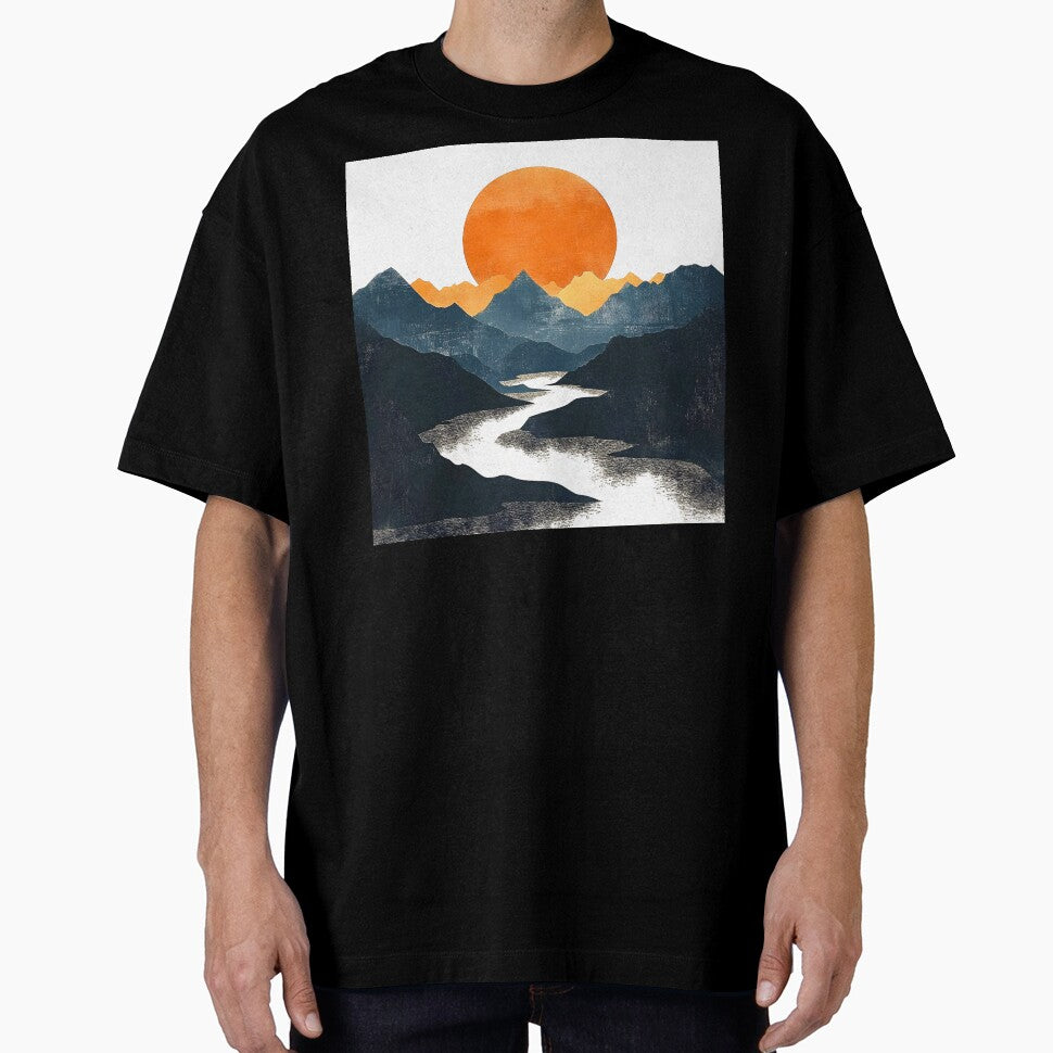 Boho Abstract Landscape: Mountain Sunset Modern Contemporary Art by DEC02