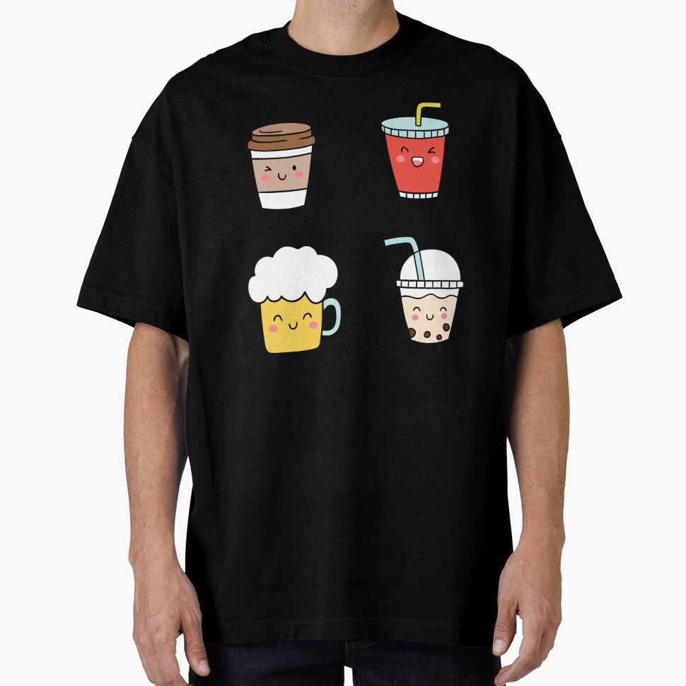 Cute Kawaii Drinks - Kawaii Coffee, Kawaii Milk, Kawaii Beer, Kawaii Soft Drink (Set of 4) by OFMdesigns