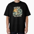 Surf Till Death – Skeleton Surfing Vintage Sunset Wave Surfer Graphic by HubCreates