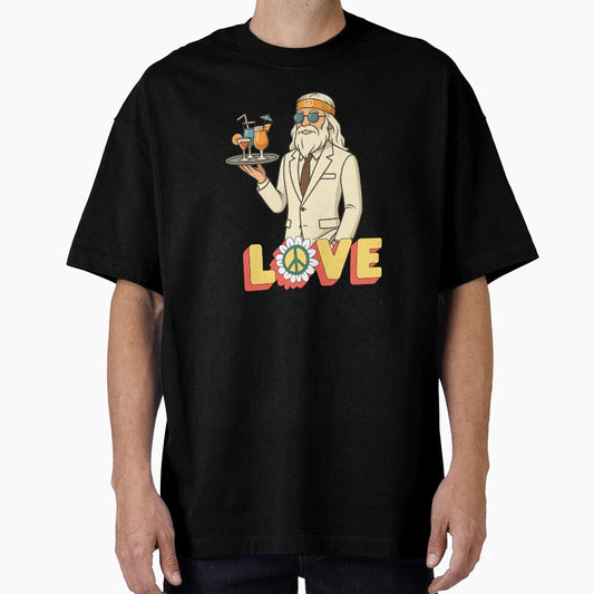 Elderly White Hippie Waiter – Funny Retro Cocktail Server Design by Lunaria Arts