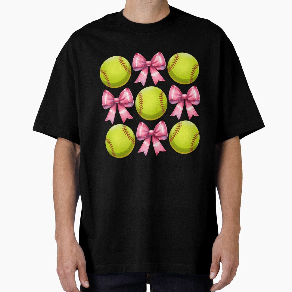 Coquette Bow Softball Player Mothers Day Pink Ribbon Mom Long Sleeve by facegm
