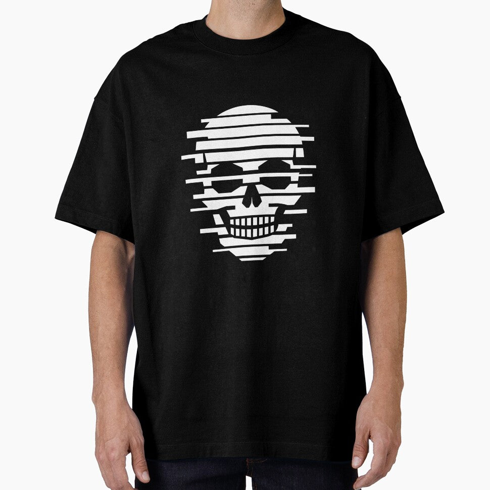 Minimal Glitch Skull T-Shirt – Clean Cyber Streetwear Design by quietvisualsco