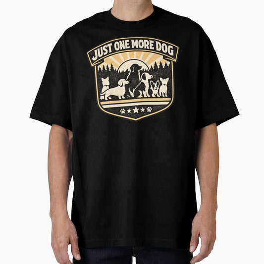 Just One More Dog Shirt – Funny Dog Lover Vintage Badge Graphic Tee for Dog Owners by AdicretorDesign